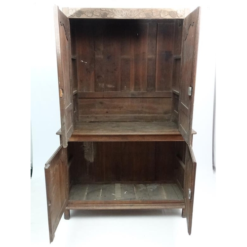 294 - A late 19thC French Farmhouse cupboard on cupboard. 60'' wide x 92'' high x 24 1/2'' deep