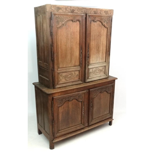 294 - A late 19thC French Farmhouse cupboard on cupboard. 60'' wide x 92'' high x 24 1/2'' deep