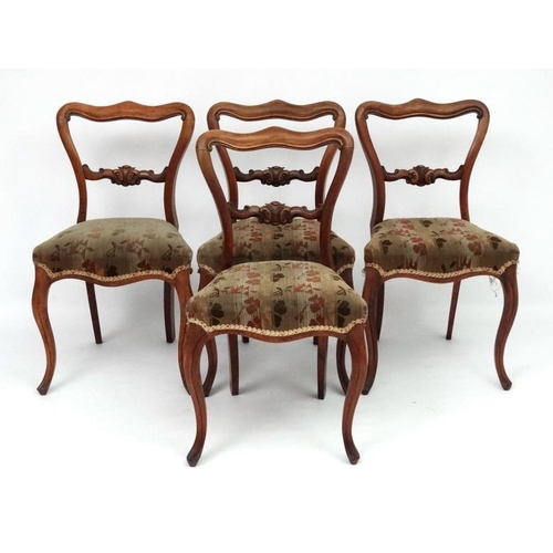 299 - A  set of 4 19thC Rosewood French dining chairs with over stuffed seats 31 1/2'' high