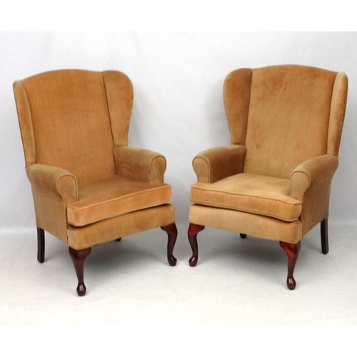 302 - A pair of Victorian style wing back arm chairs 42'' high