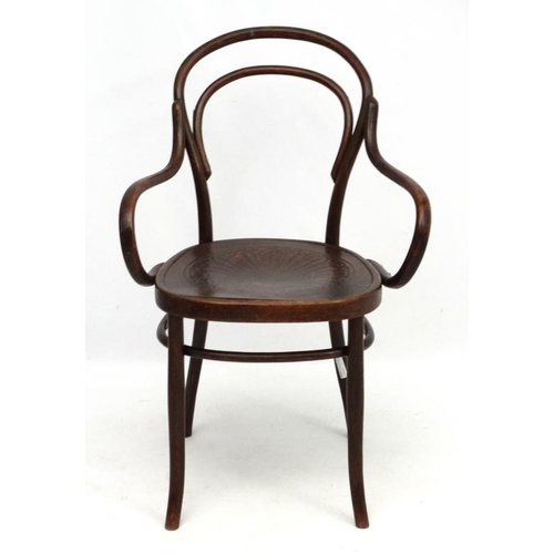 303 - Mundus & J & J Kohn Ltd : A c.1900  Bentwood open armchair ( labelled under)