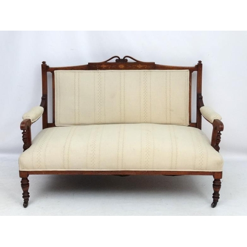 309 - A 19thC inlaid mahogany 2 seat sofa  54'' wide x 34 1/2'' high