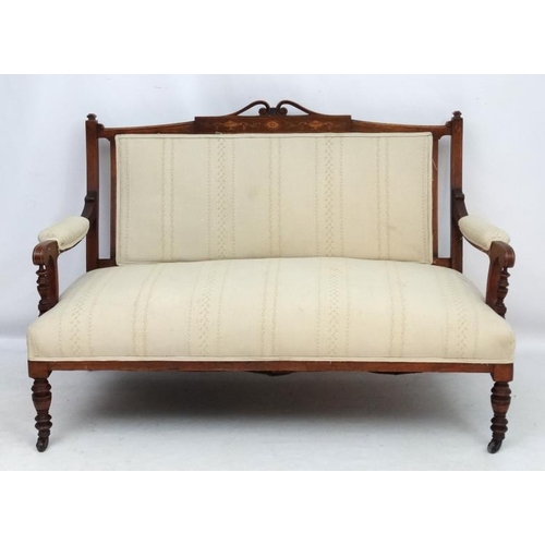 309 - A 19thC inlaid mahogany 2 seat sofa  54'' wide x 34 1/2'' high