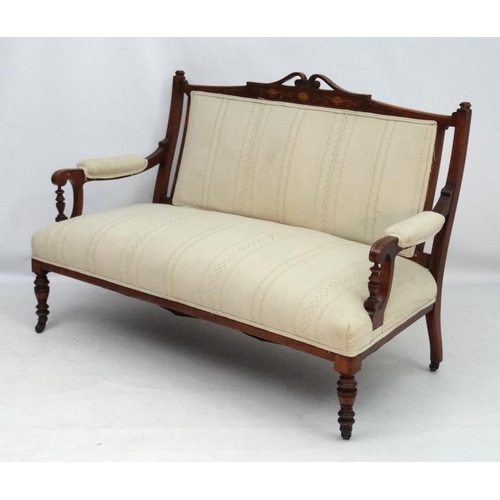 309 - A 19thC inlaid mahogany 2 seat sofa  54'' wide x 34 1/2'' high