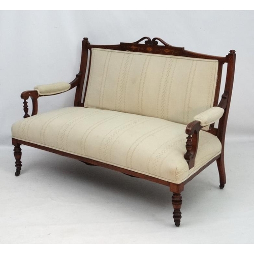 309 - A 19thC inlaid mahogany 2 seat sofa  54'' wide x 34 1/2'' high