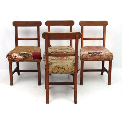 311 - Arts and Crafts :a set of four 19thC Augustus Pugin ( 1812-1852)  type oak chairs with over stuffed ... 