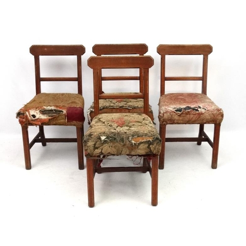 311 - Arts and Crafts :a set of four 19thC Augustus Pugin ( 1812-1852)  type oak chairs with over stuffed ... 