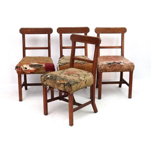 311 - Arts and Crafts :a set of four 19thC Augustus Pugin ( 1812-1852)  type oak chairs with over stuffed ... 