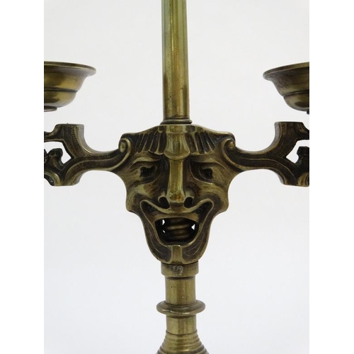 328 - Theatrical Bouillotte  lamp : an early 20thC Heemskerk style electric table lamp with two sided mask... 