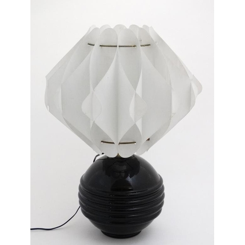 332 - Art Deco :    Table lamp, A late Scandinavian Bent Plastic Shade and ceramic banded waist spherical ... 