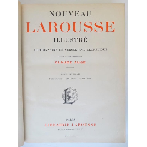 334 - Books: A matched set of 9 volumes of  '' Nouveau Larousse Illustre '' to include volumes  1 A-Bello,... 