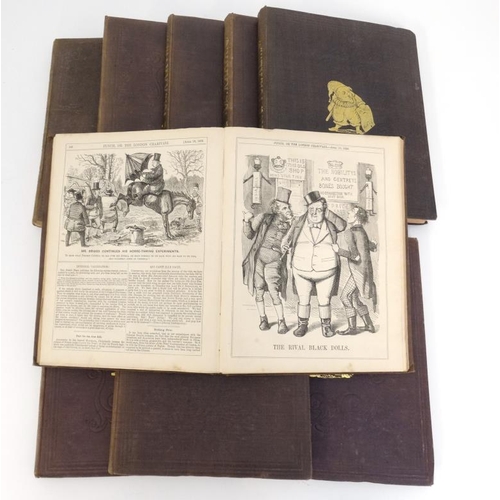 356 - Book: 9 volumes of '' Punch '' covering the years 1858-1862, to include volumes  34, 35, 36, 38, 39,... 