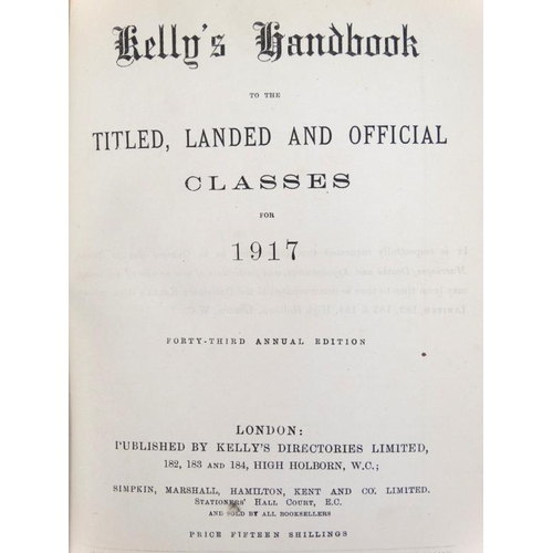 362 - Book: '' Kelly's Handbook to the Titled, Landed and Official Classes 1917 '' published by Kelly's Di... 