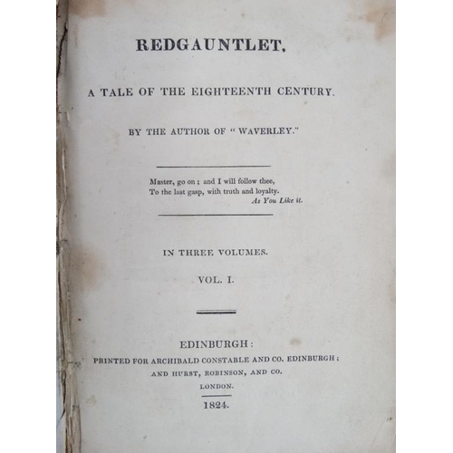 369 - Books: '' Red Gauntlet '' in three volumes, by Sir Walter Scott, printed for Archibald Constable , a... 