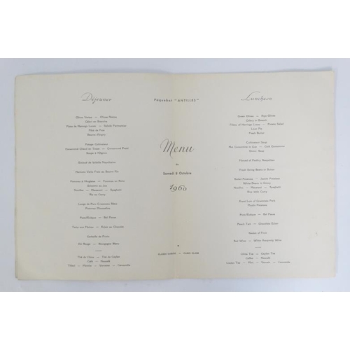 375 - Two  cruise ship menus , to include a 1957 Cunard Luncheon menu from the RMS '' Queen Mary '' and a ... 