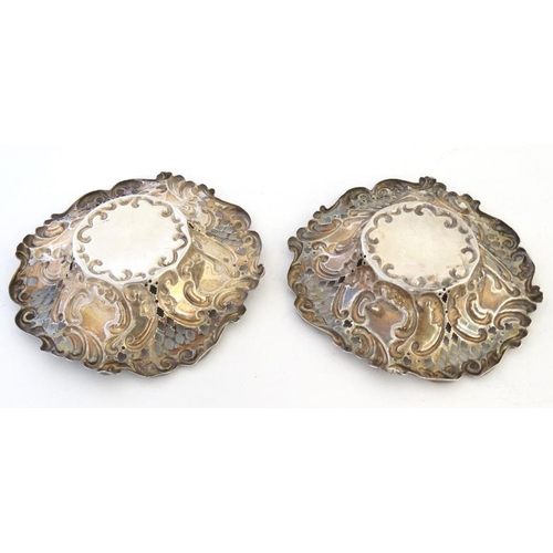 542 - A pair of embossed silver bon bon dishes hallmarked London 1901 maker Robert Pringle & Sons   4'' di... 