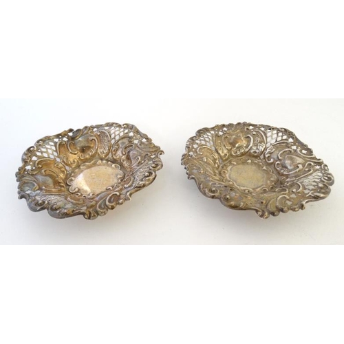 542 - A pair of embossed silver bon bon dishes hallmarked London 1901 maker Robert Pringle & Sons   4'' di... 