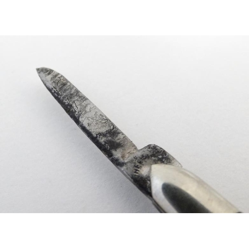 583 - A late 19thC / early 20thC twin handled pen knife with mother of pearl and silver plated handle 3'' ... 