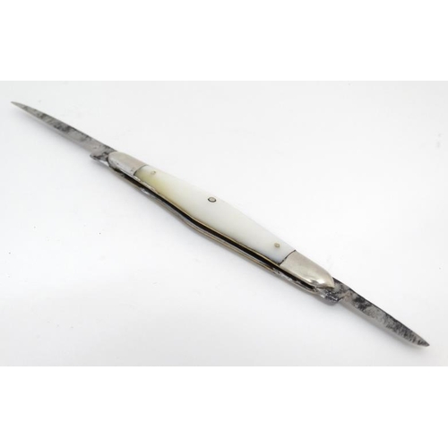 583 - A late 19thC / early 20thC twin handled pen knife with mother of pearl and silver plated handle 3'' ... 