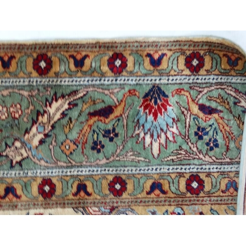 59 - Carpet / Rug:  an antique Kafiri Turkish pure silk prayer rug with central tree design having birds ... 