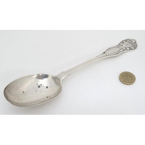 649 - Channel Islands Interest : A Victorian silver spoon with Jersey coat of arms to handle hallmarked Lo... 