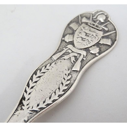 649 - Channel Islands Interest : A Victorian silver spoon with Jersey coat of arms to handle hallmarked Lo... 