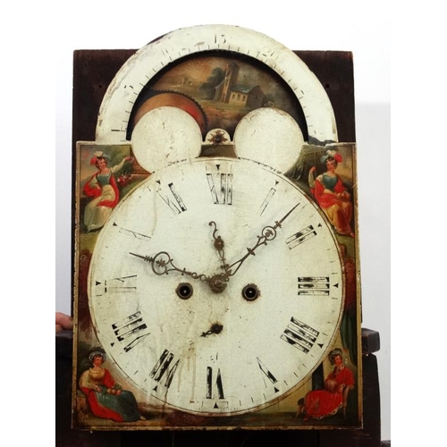 65 - Longcase Clock : an Indistinctly signed early 19thC 14'' breakarch painted dial with rolling moon, r... 