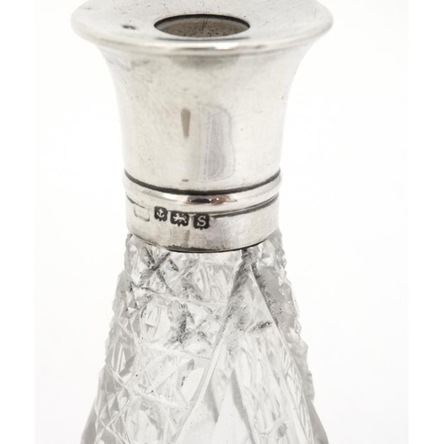 665 - A cut glass scent bottle with silver collar hallmarked Birmingham 1917 4'' high