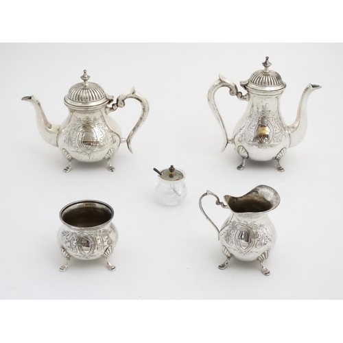 668 - A 4 -piece silver plated coffee/ tea set, together with  a cut glass mustard pot