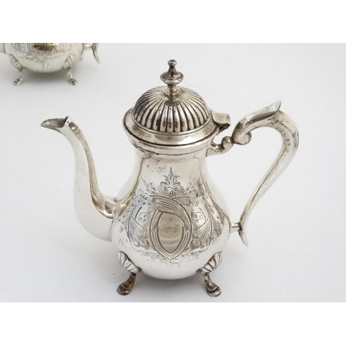 668 - A 4 -piece silver plated coffee/ tea set, together with  a cut glass mustard pot