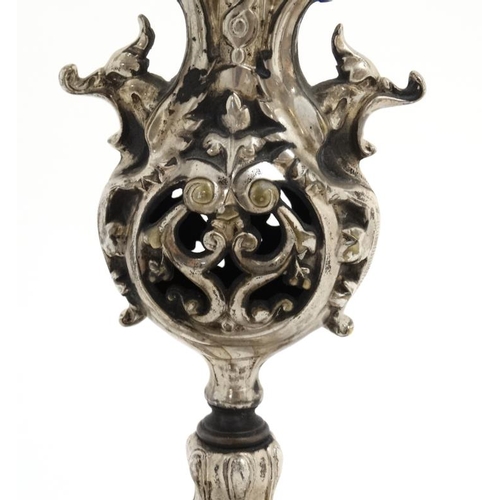 671 - A late 19thC / early 20thC silver plated 5-branch table candleabrum / candleabara. Approx 20'' high