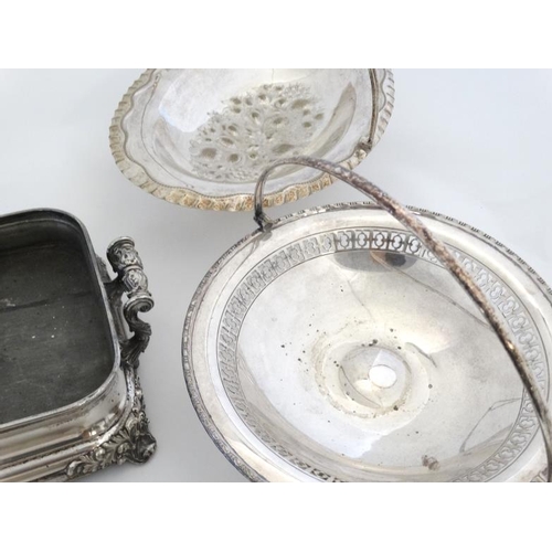 674 - A quantity of  assorted silver plated wares to include entre dishes, vase, cake basket etc.