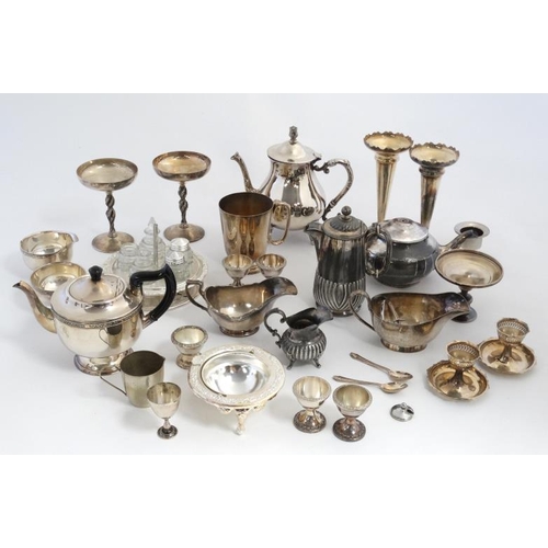 675 - A quantity of assorted silver plated wares to include part tea sets, vases etc