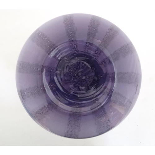 681 - A Portmeirion  amethyst glass vase with banded bubble inclusion decoration. Approx 10'' high