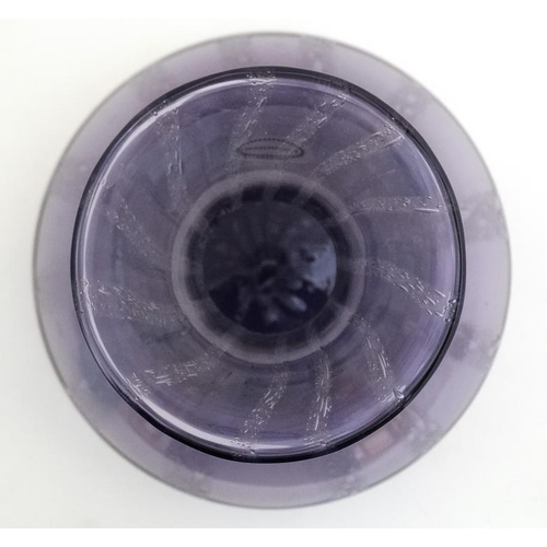 681 - A Portmeirion  amethyst glass vase with banded bubble inclusion decoration. Approx 10'' high