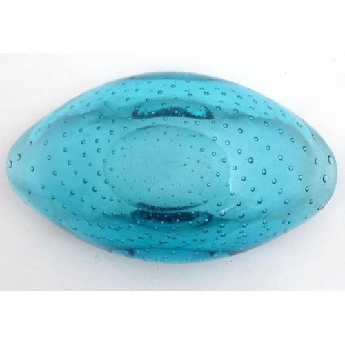 682 - Retro Art Glass : A Whitefriars style studio aqua turquoise glass bowl with bubble inclusions 6 3/4'... 