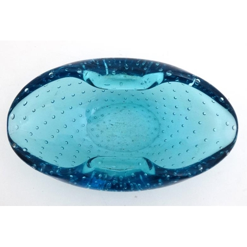 682 - Retro Art Glass : A Whitefriars style studio aqua turquoise glass bowl with bubble inclusions 6 3/4'... 