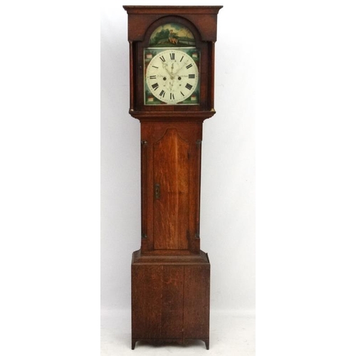 69 - Longcase clock : ' J Sharpe , Stamfordham ' c. 1858 , an 8 day painted breakarch 13'' dial Grandfath... 