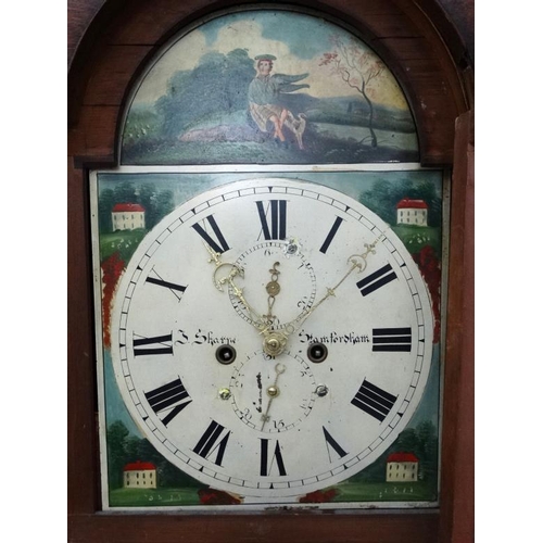 69 - Longcase clock : ' J Sharpe , Stamfordham ' c. 1858 , an 8 day painted breakarch 13'' dial Grandfath... 