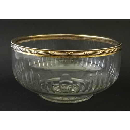 698 - A continental cut glass bowl with French silver rim , by August Flinois   7 1/4'' diameter  x 3 3 /4... 