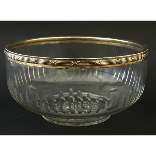 698 - A continental cut glass bowl with French silver rim , by August Flinois   7 1/4'' diameter  x 3 3 /4... 