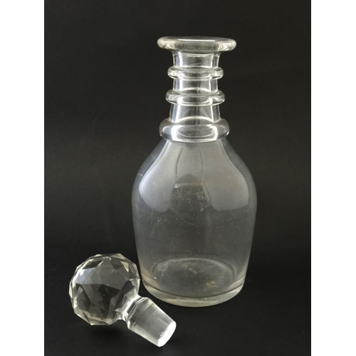 701 - A 19thC three ring decanter . The whole approx 10'' high