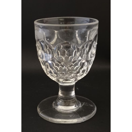 707 - Rummer Glass : an unusual 19thC Dimpled pedestal Rummer with round funnel bowl and plain stem.5 1/4'... 