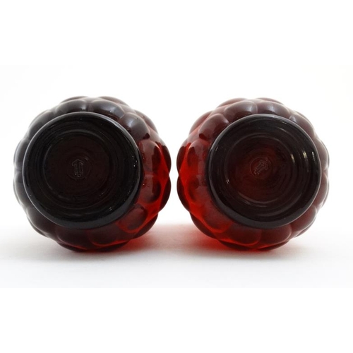 709 - A pair of retro 20thC Anchor & Hocking red glass high ball glasses with raised dimple decoration. 5 ... 