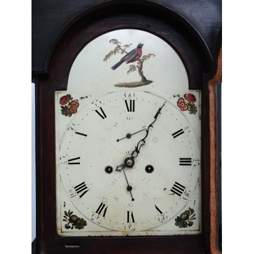 71 - 19thC Longcase : An early mahogany stained oak cased 12'' painted breakarch dial 8 day Grandfather c... 