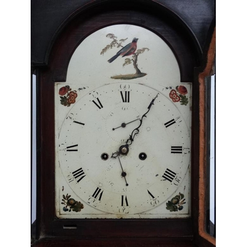 71 - 19thC Longcase : An early mahogany stained oak cased 12'' painted breakarch dial 8 day Grandfather c... 