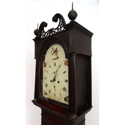 71 - 19thC Longcase : An early mahogany stained oak cased 12'' painted breakarch dial 8 day Grandfather c... 