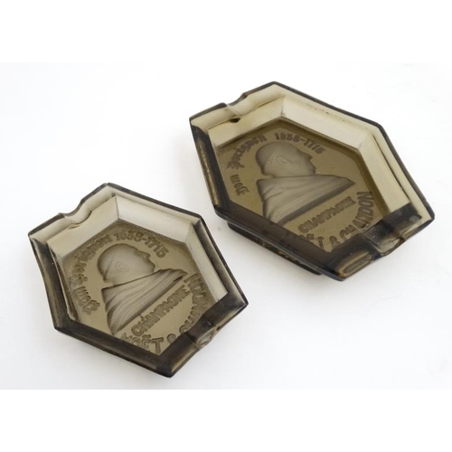 712 - Advertising : 2 smoke glass ashtrays with intaglio decoration entitled ' Dom Perignon 1638-1715 Cham... 