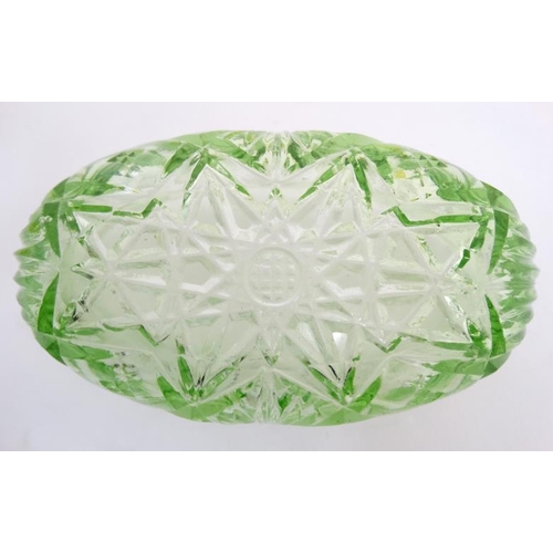 719 - Uranium glass : A set of 3 yellow glass table salts with lobed decoration 3 1/2'' wide x 2'' high  t... 