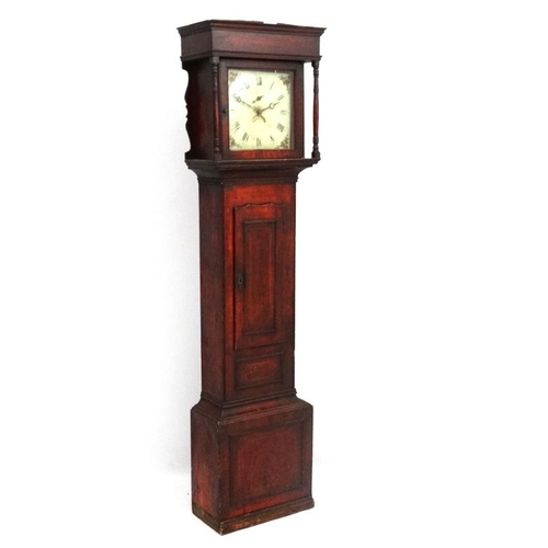 72 - Longcase clock : An indistinctly signed  19thC painted  12'' dial  Grand Father / Longcase Clock , t... 